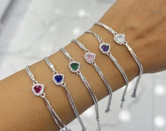 925 Sterling Silver Heart Bracelets with Zircon Stones