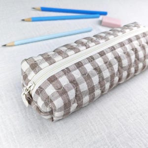 ハンドメイドチェック柄キルティングペンケース、コットン生地ペンホルダー、ペンケース 21 cm*6 cm*5 cm