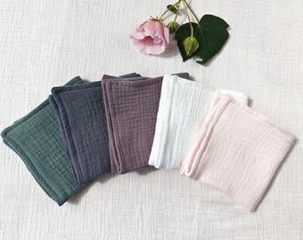 Handmade Muslin Cotton Handkerchiefs: Solid color Gauze Hankies gift 25cm*25cm