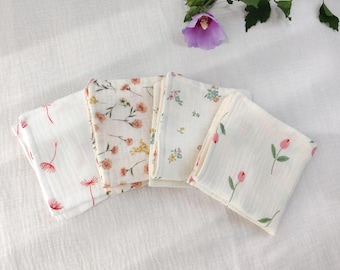 Handmade 4-Layer Muslin Cotton Handkerchiefs: Floral Gauze Hankies 25cm*25cm