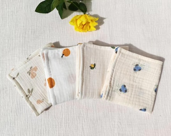 Handmade Muslin Cotton Handkerchiefs: Fruit Gauze Hankies 25cm*25cm Eco friendly Gift for friends  unpaper napkins pocket square