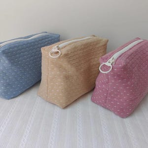 Borsa cosmetica con cerniera a pois in cotone, astuccio per il trucco con cerniera, borsa ultra morbida, pratico contenitore, borsa da viaggio per articoli da toeletta, piccola borsa, astuccio squadrato