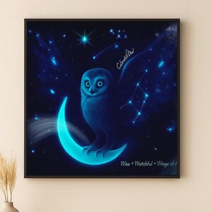 Celestial Owl Print: Mystical Moon & Aquila Constellation (Digital Download A3)