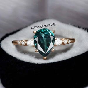 Pear Cut Teal Sapphire Ring: Sterling Silver Engagement Anniversary