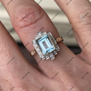 Unique Design Aquamarine Ring 925 Sterling Silver Vintage Aquamarine Ring Engagement Wedding Anniversary Ring Promise Ring Gift For Her.