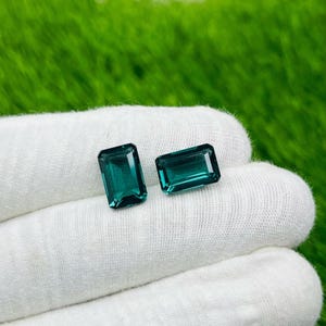 Teal Sapphire Gemstone Pair: Emerald Cut For Jewelry Making, 8x11