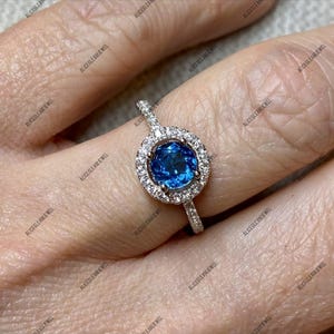 Round Cut Natural London Blue Topaz Ring 925 Sterling Silver December Birthstone Ring Promise Ring Engagement Ring Wedding Ring.
