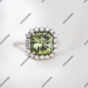 Anillo de compromiso con turmalina de menta y corte Asscher, plata de ley 925, anillo de compromiso con turmalina de menta, regalo para ella.