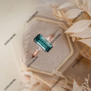 Indicolite Tourmaline Ring: Emerald Cut Sterling Silver Promise Ring