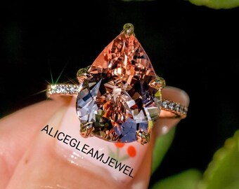 Bague morganite taille poire en argent sterling 925, design unique, bague morganite en argent sterling 925, bague de fiançailles, anniversaire de mariage, bague de mariée pour elle
