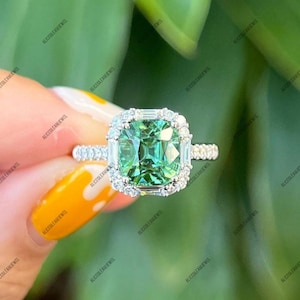 Anillo de turmalina verde con corte cojín en plata de ley 925, anillo de turmalina verde, regalo para ella, anillo de turmalina, anillo de aniversario de bodas.