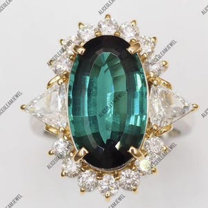 Oval Indicolite Tourmaline Ring: Sterling Silver, American Diamond Accents