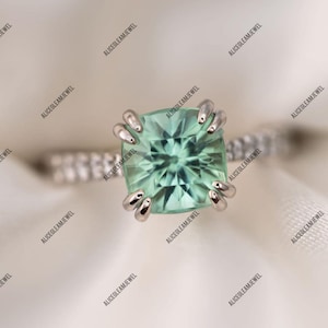 Hermoso anillo de turmalina menta con corte cojín, anillo de compromiso de plata de ley 925, anillo de turmalina menta, anillo de compromiso, regalo para ella, anillo de turmalina
