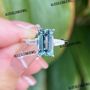 Aquamarine Ring 925 Sterling Silver Dainty Aquamarine Gemstone Ring Wedding Anniversary Ring Promise Ring Gift For Her Aquamarine Ring.