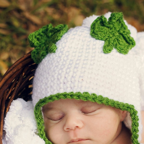 Crochet Baby Hat, Irish Photo Prop, Custom Baby Shower Gift, Shamrock Baby Hat