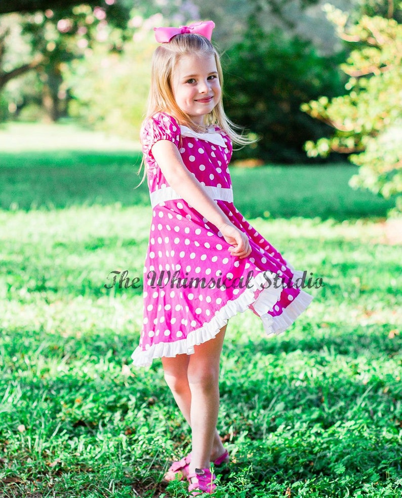 Pink Birthday Party Dress Pink Polka Dot Dress With Bow - Etsy