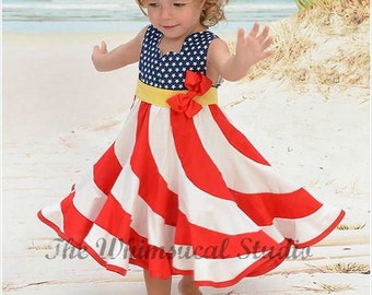 Girls 4th of July Dress, Patriotic Girls Dress, Red White and Blue Pageant Dress, July 4th dress