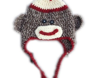 Sock Monkey Hat-  Baby Sock Monkey Hat- Infant Sock Monkey Hat- Baby Sock Monkey Hat