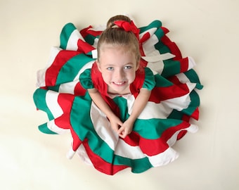 Christmas Swirl Dress,  Girls Boutique Dress, Red Green and White Swirl Dress