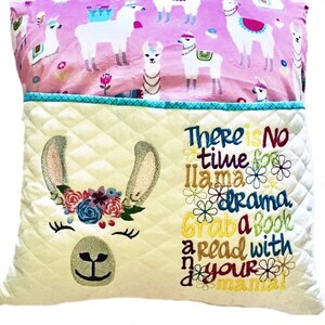 Llama Reading Pillow, Book Pillow for Girl, Decorative Storybook Pillow, Pocket Pillow