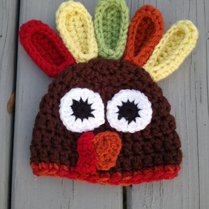 Crochet Turkey Hat (Size 0 to 3 months) Gobble Gobble- Crochet Thanksgiving Hat- Newborn Turkey Beanie- Newborn Photo Prop