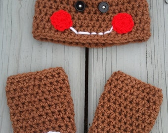 Gingerbread Hat and Leg Warmer Set (Sizes 0-6 Months) Gingerbread Girl Beanie Hat- Newborn Baby Gingerbread Hat Set