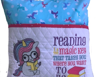 Little Unicorn Reading Pillow, Little Girl Book Pillow, Baby unicorn pillow, Pocket Pillow