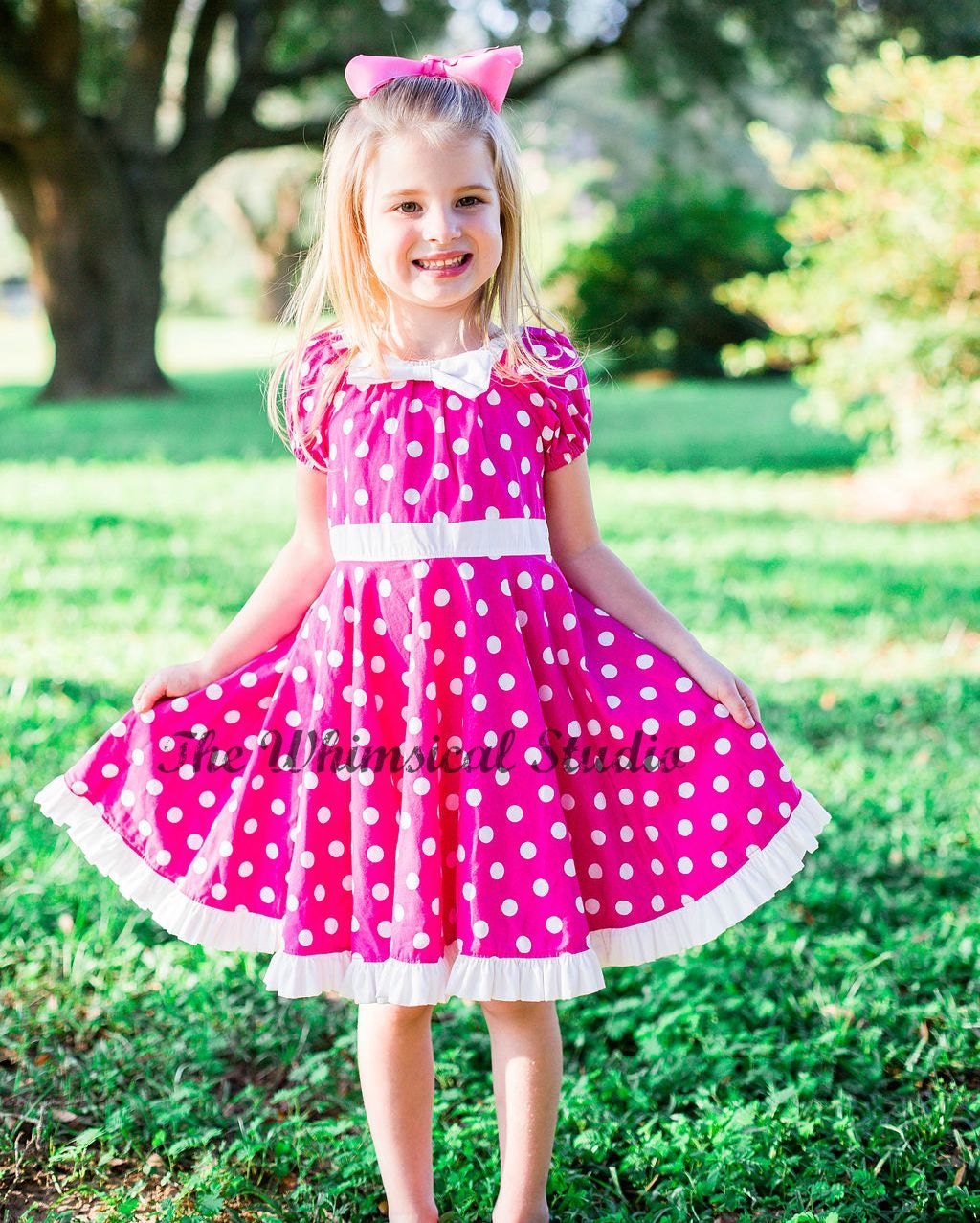 Pink Birthday Party Dress Pink Polka Dot Dress With Bow - Etsy