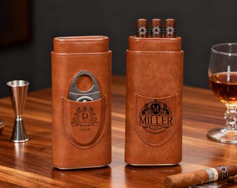 Custom Cigar Holder with Cedar Wood Lining – Travel Cigar Case, Christmas Gift for Him, Father’s & Mother’s Day, Groomsmen, Cigar Gifts