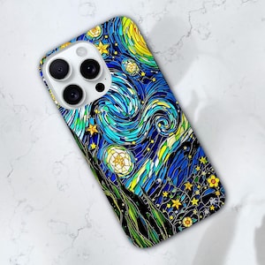 iPhone Tough Case, inspiriert von Van Gogh, Sternennacht Stained Glass Effect Design - Stylish & langlebig iPhone 16 Pro Max Case, 15 14 13 12 11 X