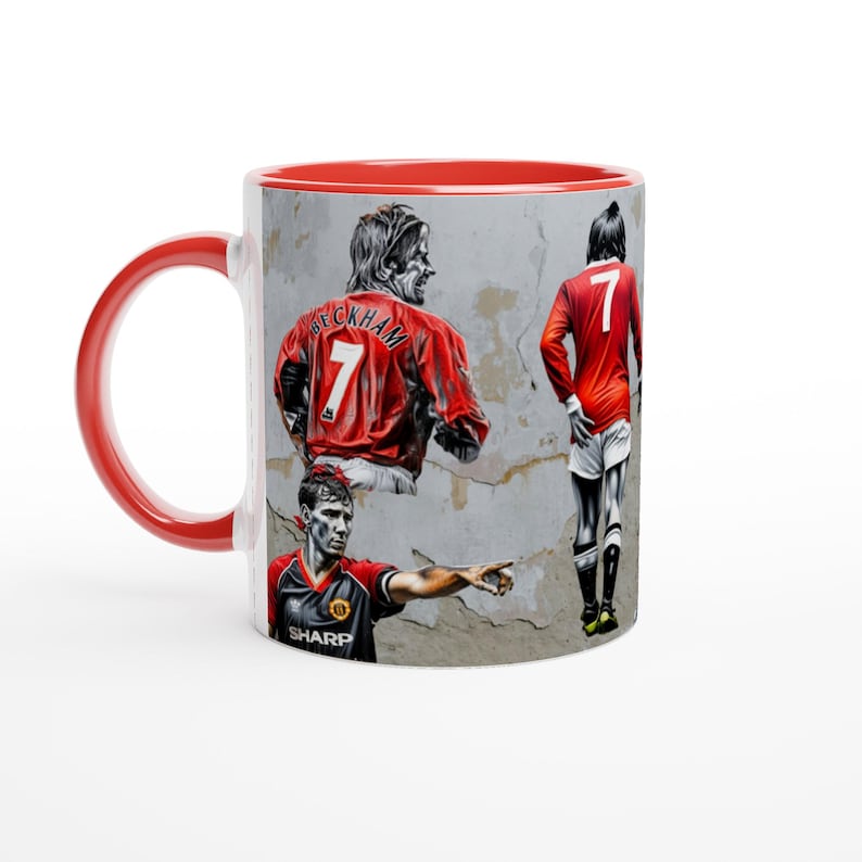 Banksy Mug, Banksy Man United Mug, MUFC Famous 7s, Football Mug, Banksy Cup, White 11oz Ceramic Mug Ceramic Red