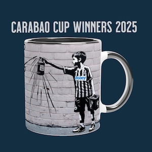 Banksy-Inspired Newcastle United Mug - Celebrate Carabao Cup 2025, Unique Toon Fan Gift, Banksy Inspired NUFC Mug