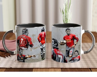 Banksy Mug, Banksy Man United Mug, MUFC Famous 7s, Football Mug, Banksy Cup, White 11oz Ceramic Mug