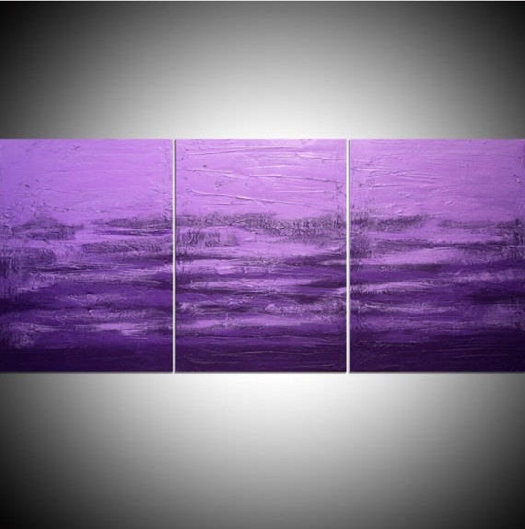EXTRA LARGE WALL Art Triptych 3 Panel Wall Contemporary Art purple