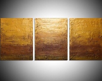 LARGE affordable WALL ART triptych 3 panel wall contemporary "Golden Decadence" canvas original painting abstract canvas pop kunst 27 x 12"