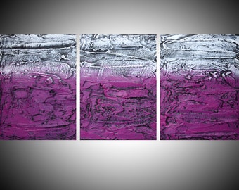 extra LARGE multi panel WALL ART triptych 3 " Purple Triptych " spilit oversized textured forest canvas original painting abstract