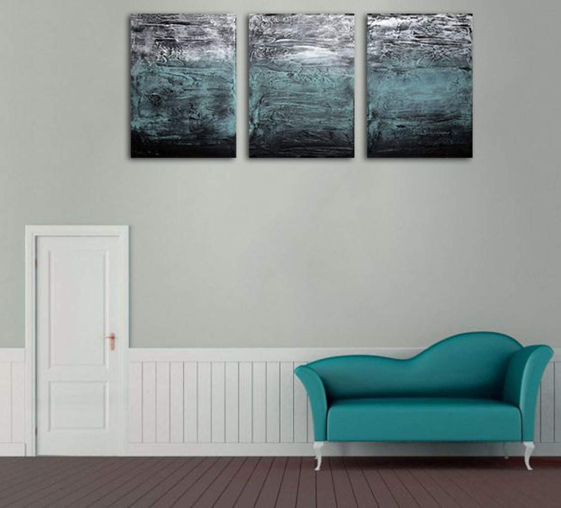 Extra large wall art 3 panel wall contemporary Turquoise Etsy