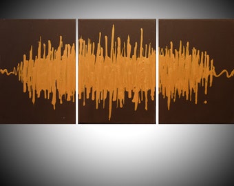 extra large ART triptych 3 panel wall modern metal gold soundwave on canvas original painting abstract artwork minimalist 5 sizes
