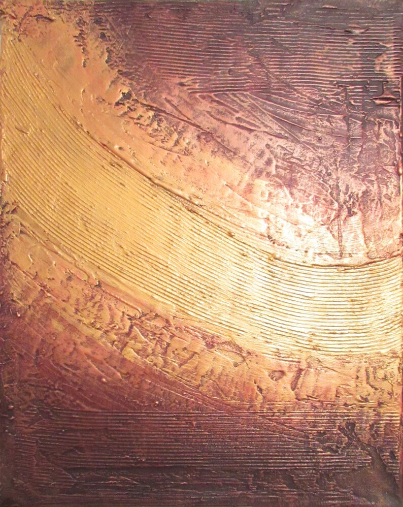 Original Triptych Wall Sculpture Abstract Painting Art River of Gold