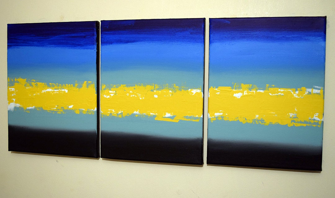 Abstract Large Wall Art Triptych Huge Hanging Turquoise Etsy UK