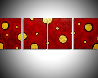 BEAUTIFUL WALL ART triptych 4 panel wall contemporary " Gold Sun " canvas abstract original textured sculpture split painting 40 x 14"