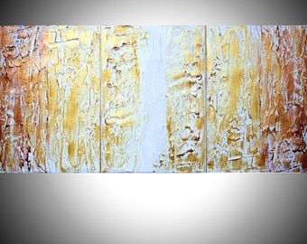 EXTRA LARGE WALL art triptych 3 panel oversized " Metal Infusion " textured copper gold on canvas original painting abstract