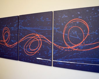 blue painting blue wall art triptych extra large wall art "Big Blue 2"  original abstract canvas 3 panel oversized minimalist