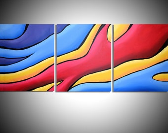 large wall canvas art triptych graffiti original 3 panel contemporary acrylic abstract modern three oversized street mural painting