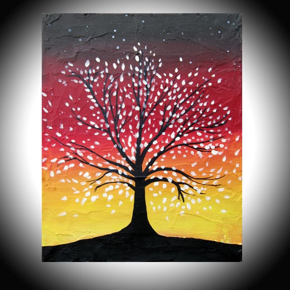 Tree of Life Abstract Painting Wall Art Impasto Sculpture Woodland Cherry  Orange Blossom Paintings on Canvas Hanging Original Large 5 Sizes -   Norway