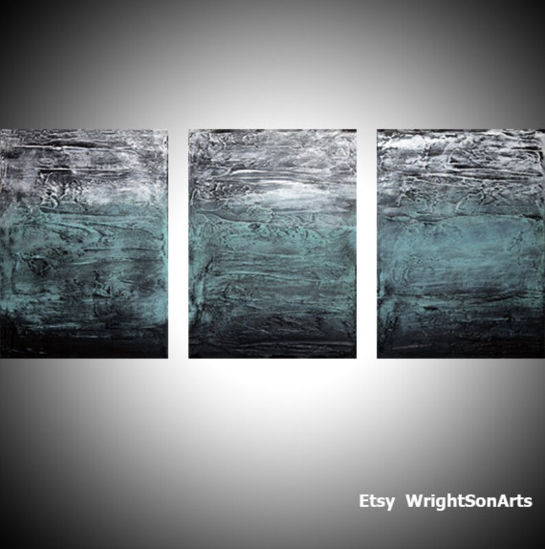 Extra large wall art 3 panel wall contemporary Turquoise Etsy