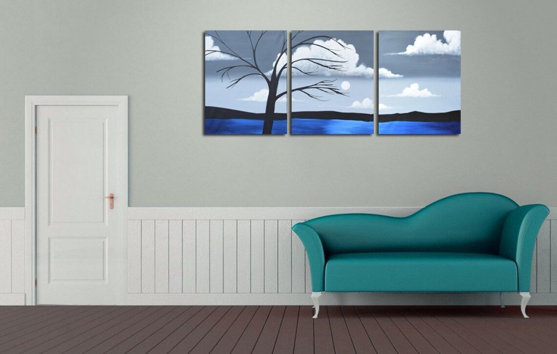 Abstract Canvas Office Art Triptych Large Wall Art Etsy
