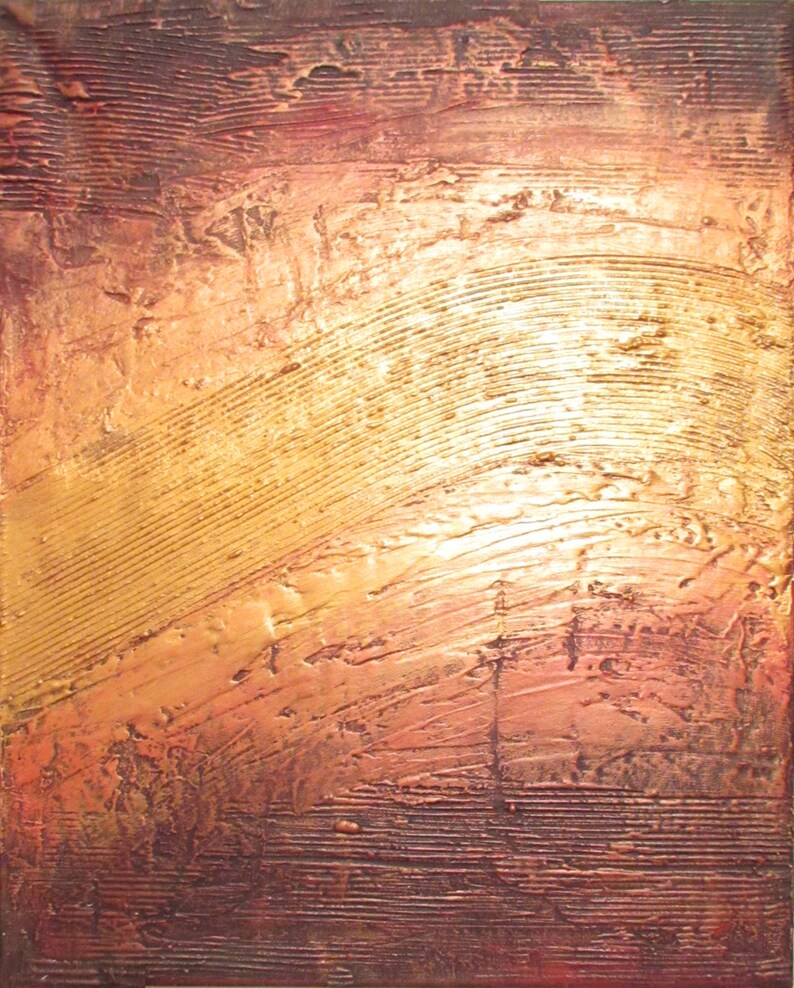 Original Triptych Wall Sculpture Abstract Painting Art River of Gold