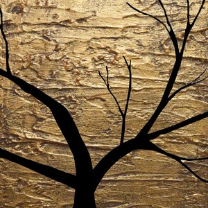 GRANDE ARTE DA PARETE trittico 3 Golden Forest originale dipinto contemporaneo tela astratta tre tele paesaggio albero moderno 48 x 20 immagine 2