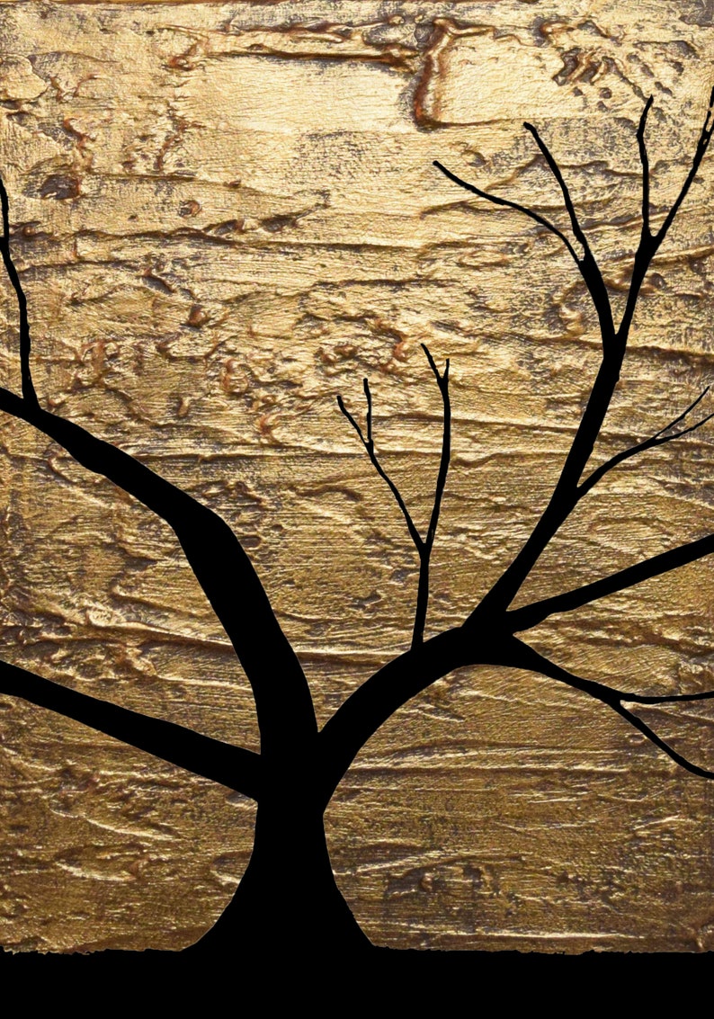 GRANDE ARTE DA PARETE trittico 3 Golden Forest originale dipinto contemporaneo tela astratta tre tele paesaggio albero moderno 48 x 20 immagine 2